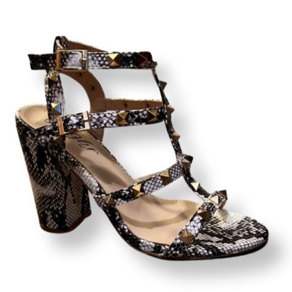 Designer Inspired Snake Skin Pattern Rockstud Strappy Heel Sandal Size 36 - Picture 1 of 4